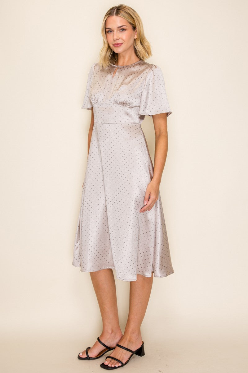 Satin Micro Polka Dot Midi Dress