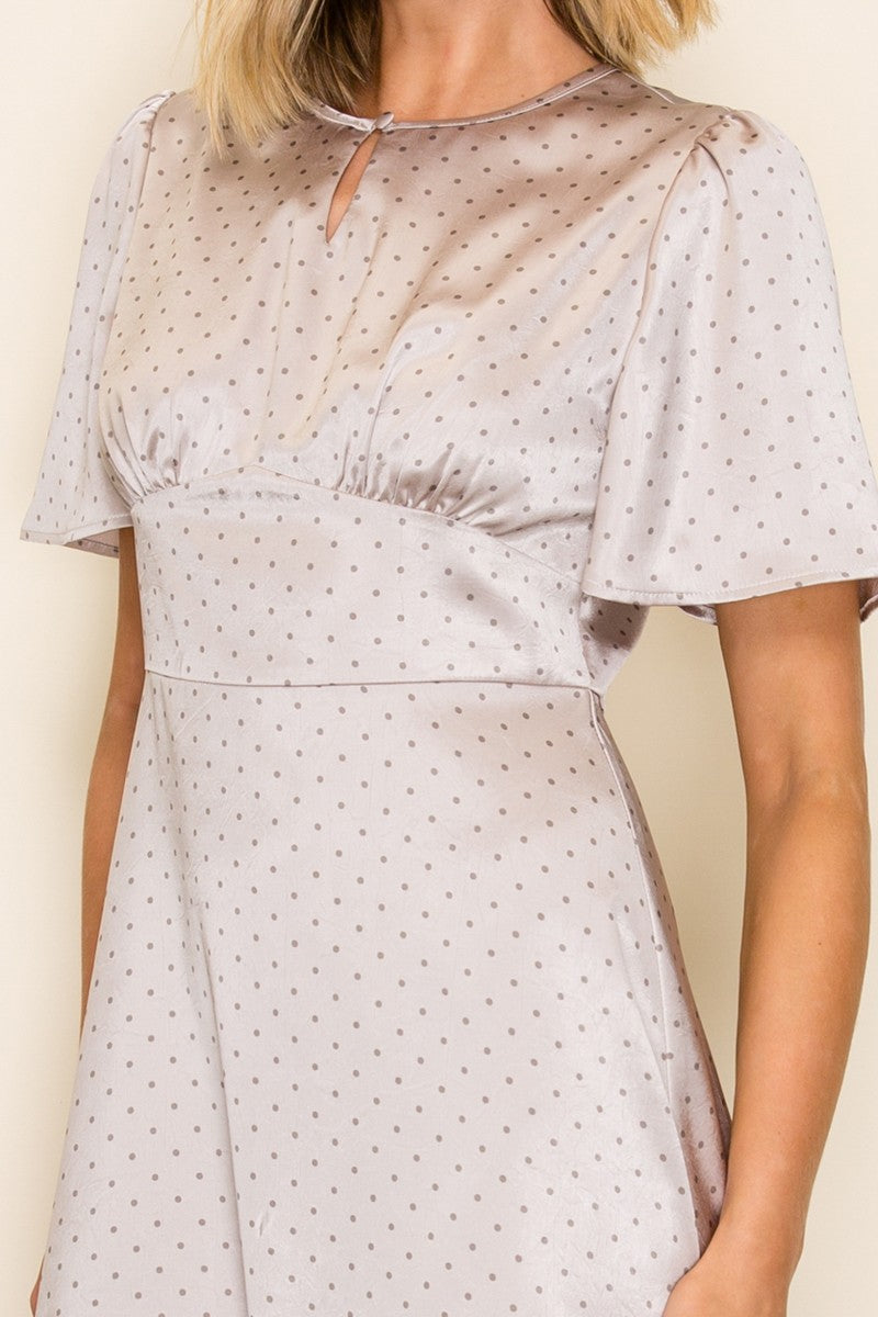 Satin Micro Polka Dot Midi Dress