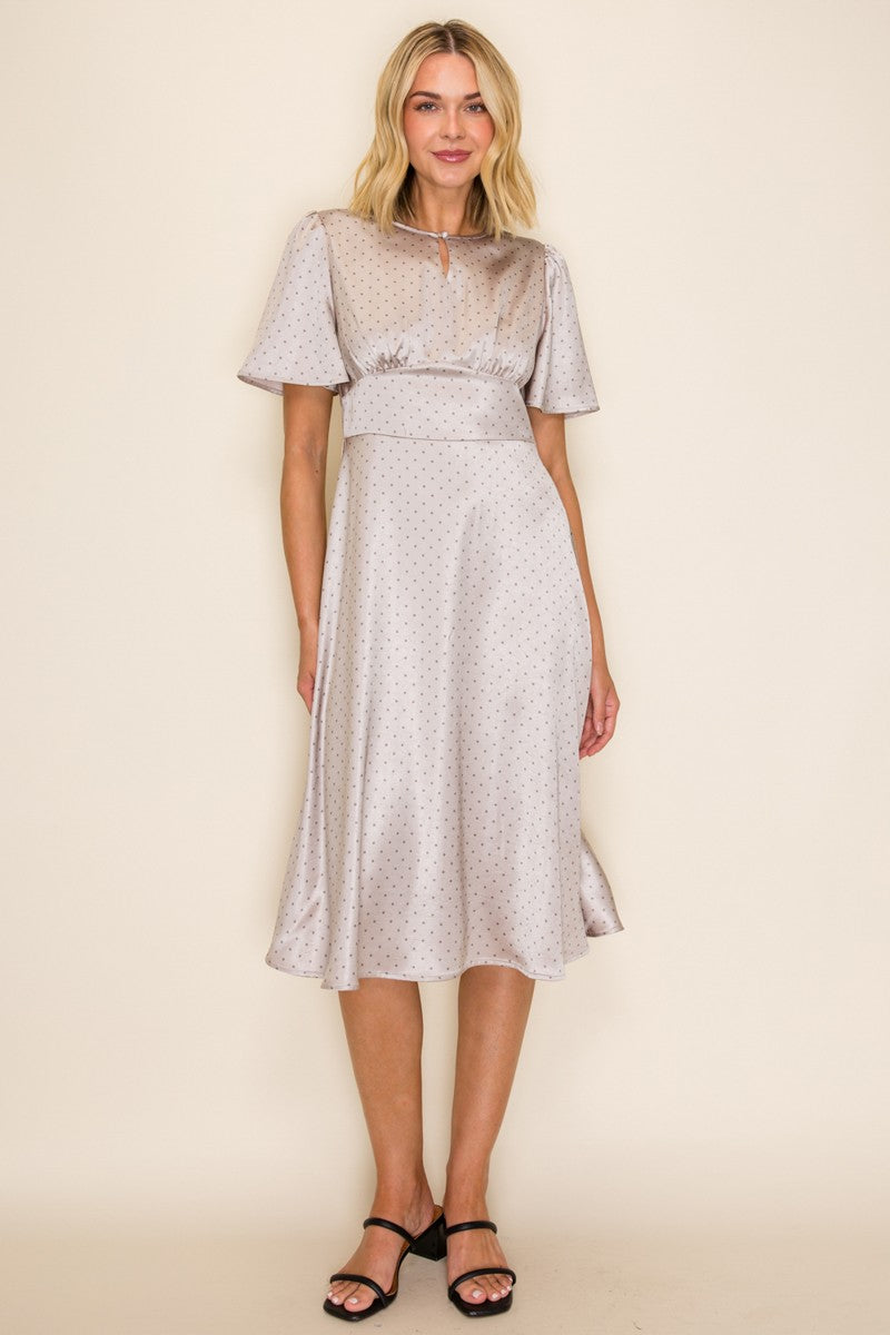 Satin Micro Polka Dot Midi Dress