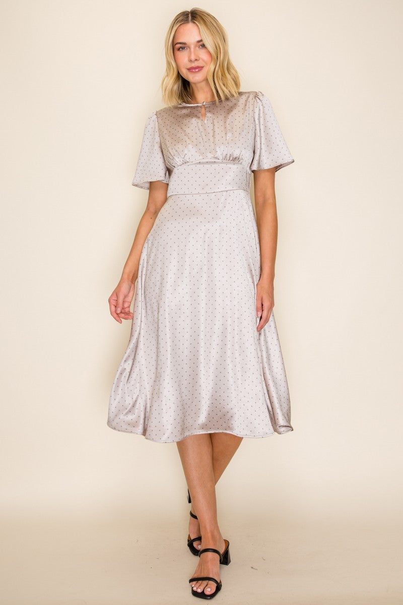 Satin Micro Polka Dot Midi Dress