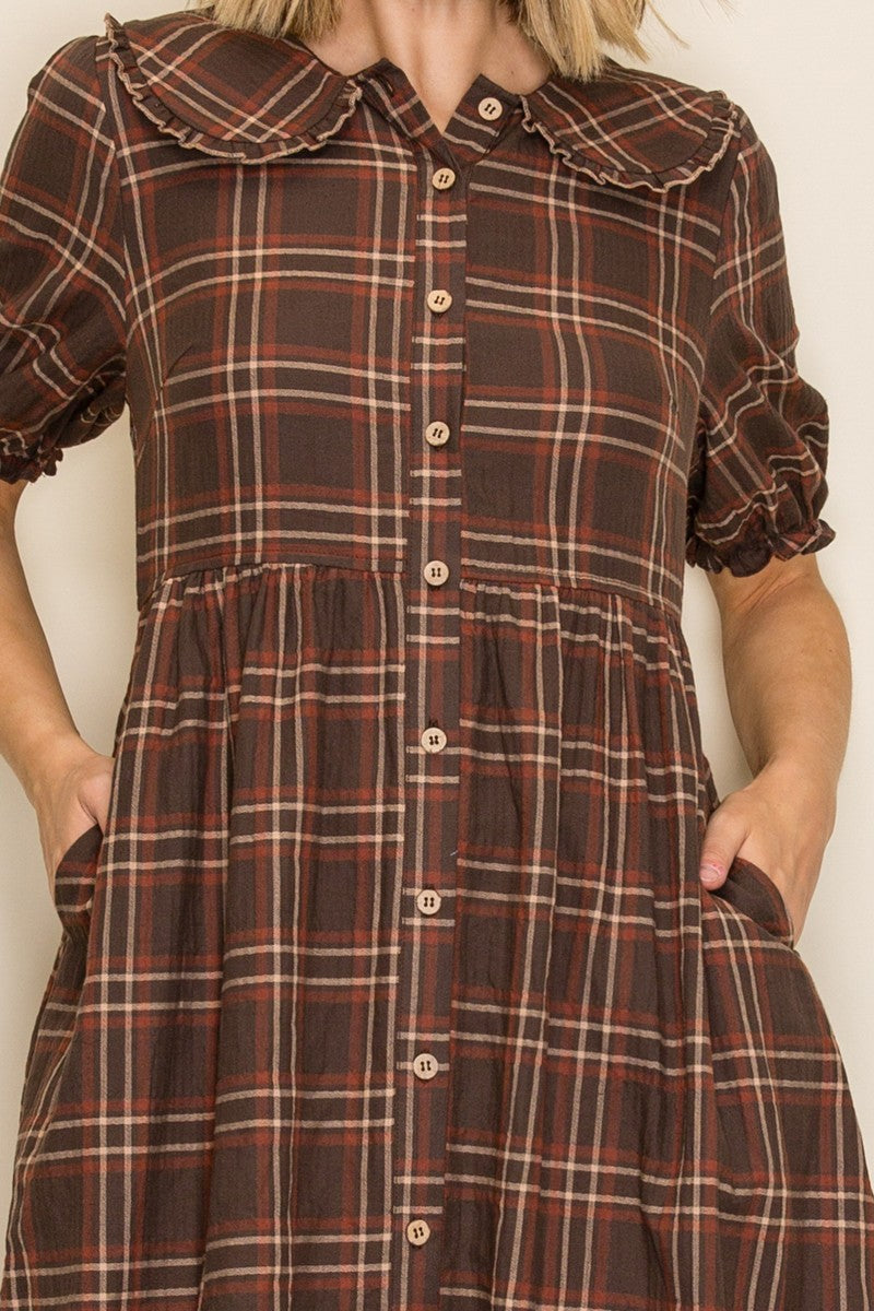 Plaid Peter Pan Collar Midi Dress