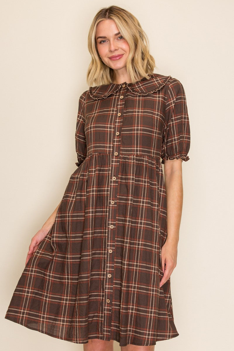 Plaid Peter Pan Collar Midi Dress