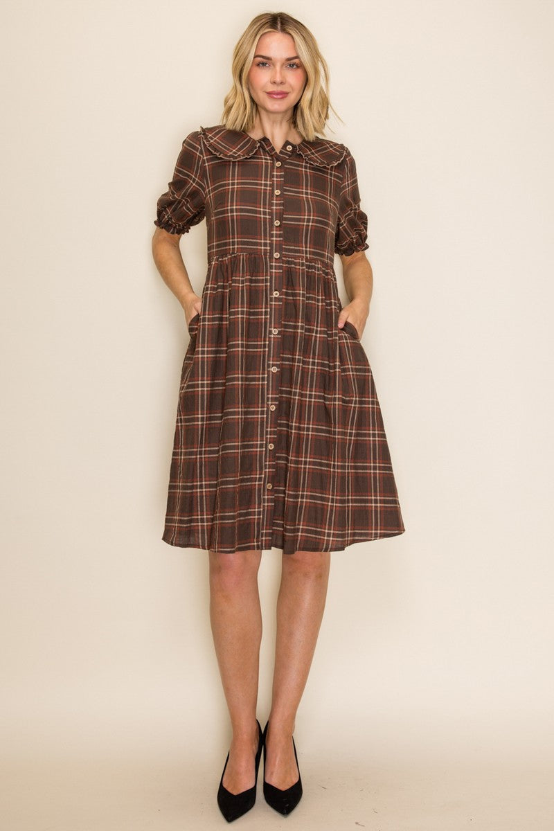 Plaid Peter Pan Collar Midi Dress