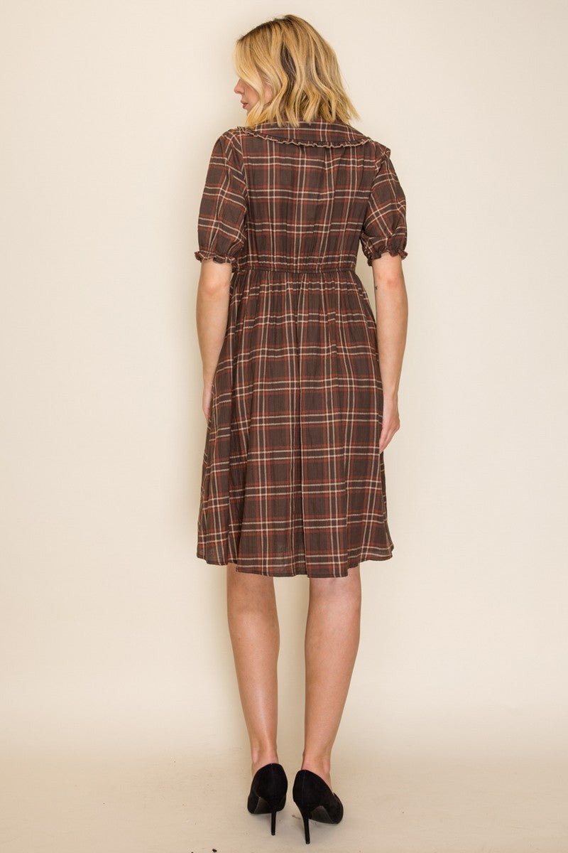Plaid Peter Pan Collar Midi Dress