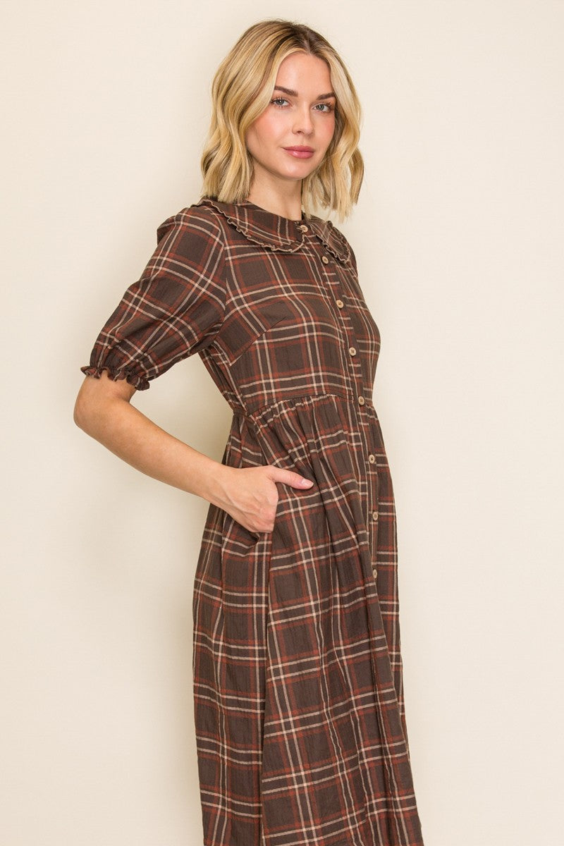 Plaid Peter Pan Collar Midi Dress