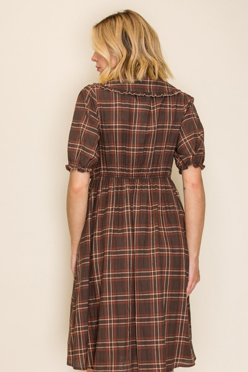 Plaid Peter Pan Collar Midi Dress