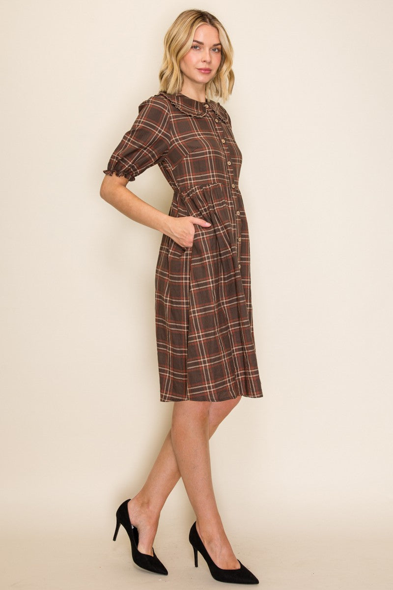 Plaid Peter Pan Collar Midi Dress