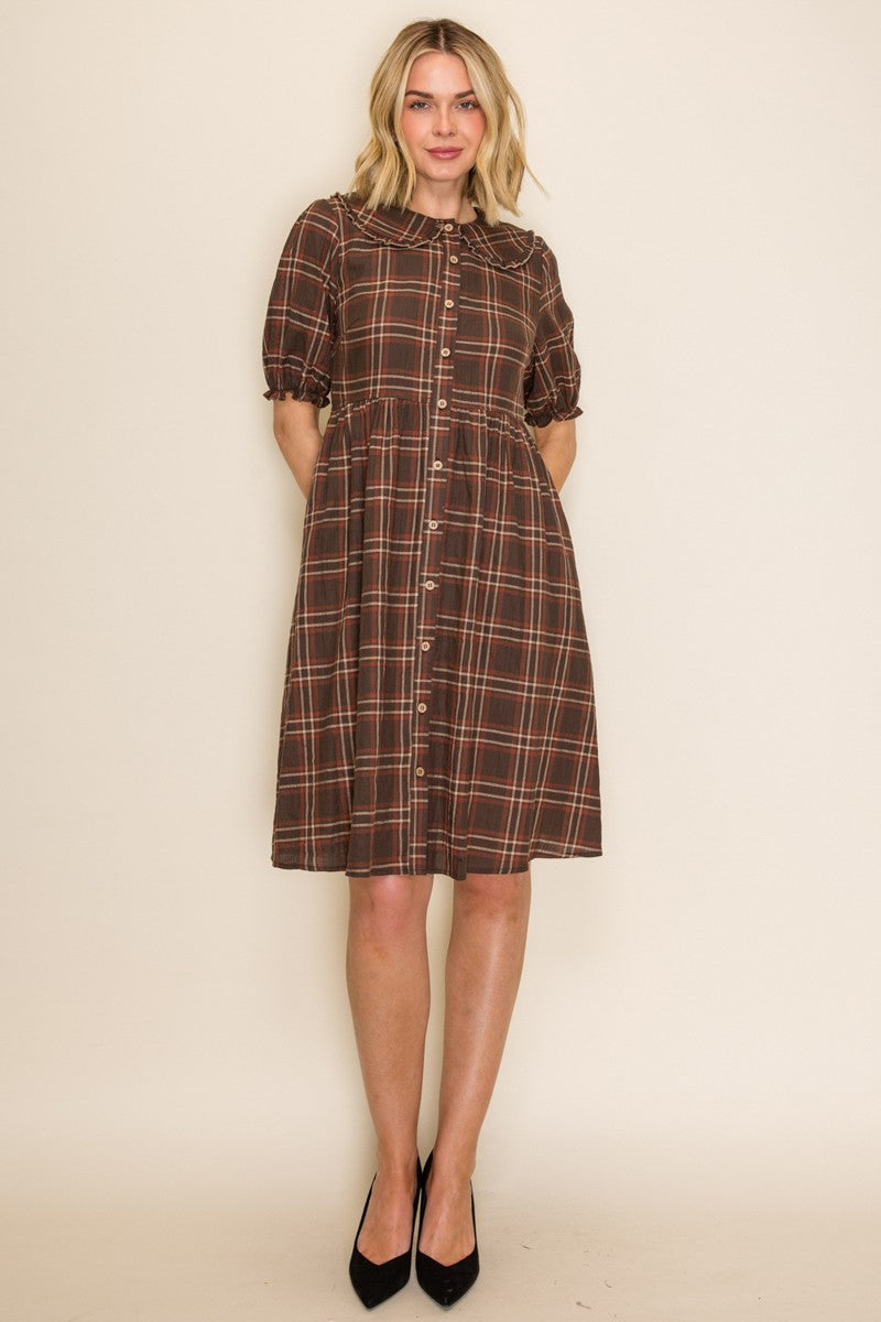 Plaid Peter Pan Collar Midi Dress