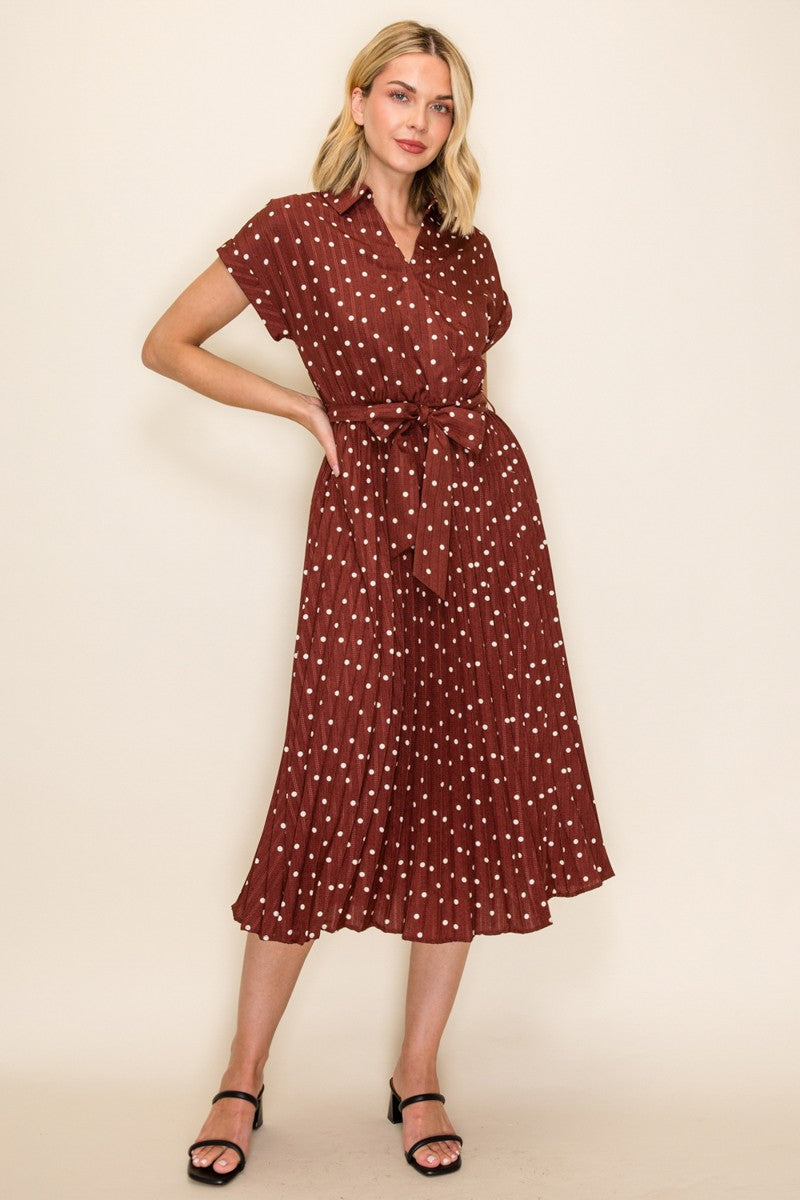 Polka Dot Pleated Midi Dress
