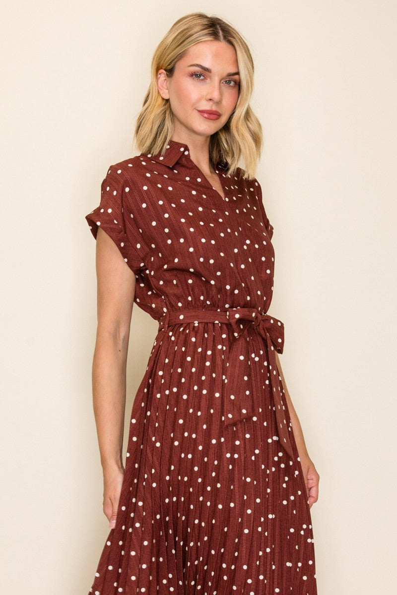 Polka Dot Pleated Midi Dress