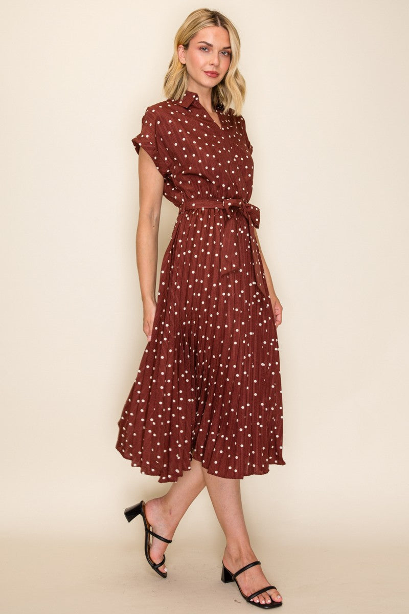Polka Dot Pleated Midi Dress