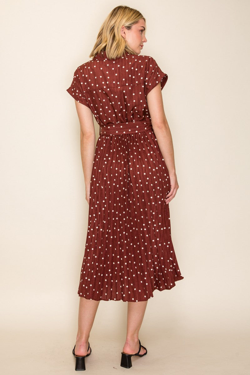 Polka Dot Pleated Midi Dress