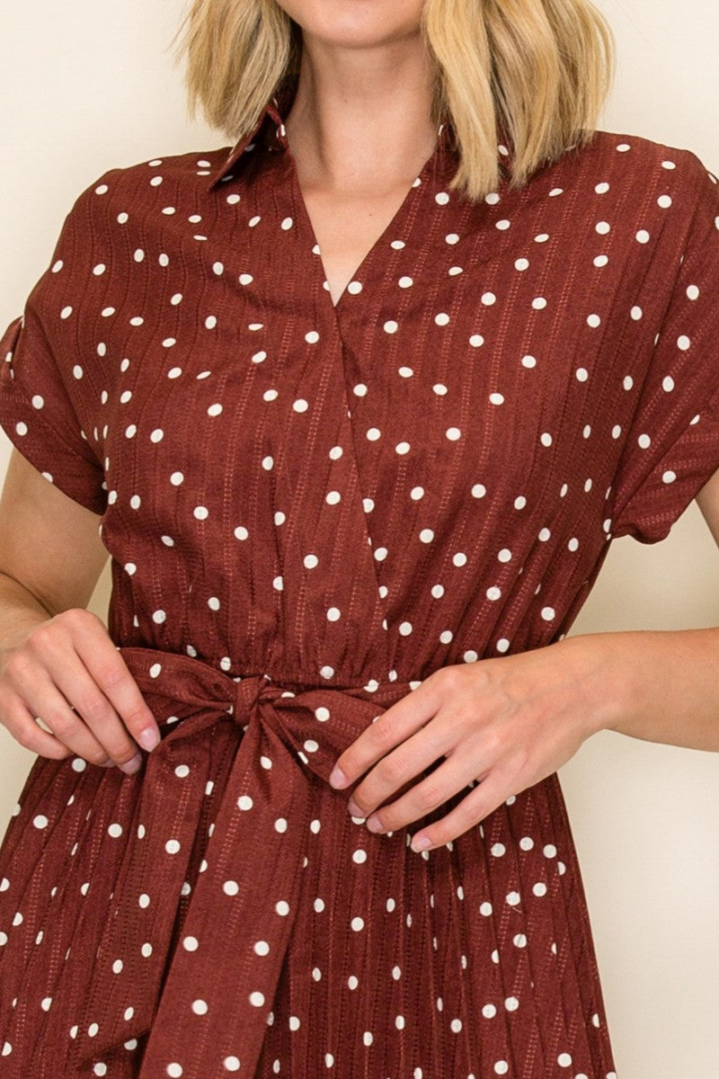 Polka Dot Pleated Midi Dress