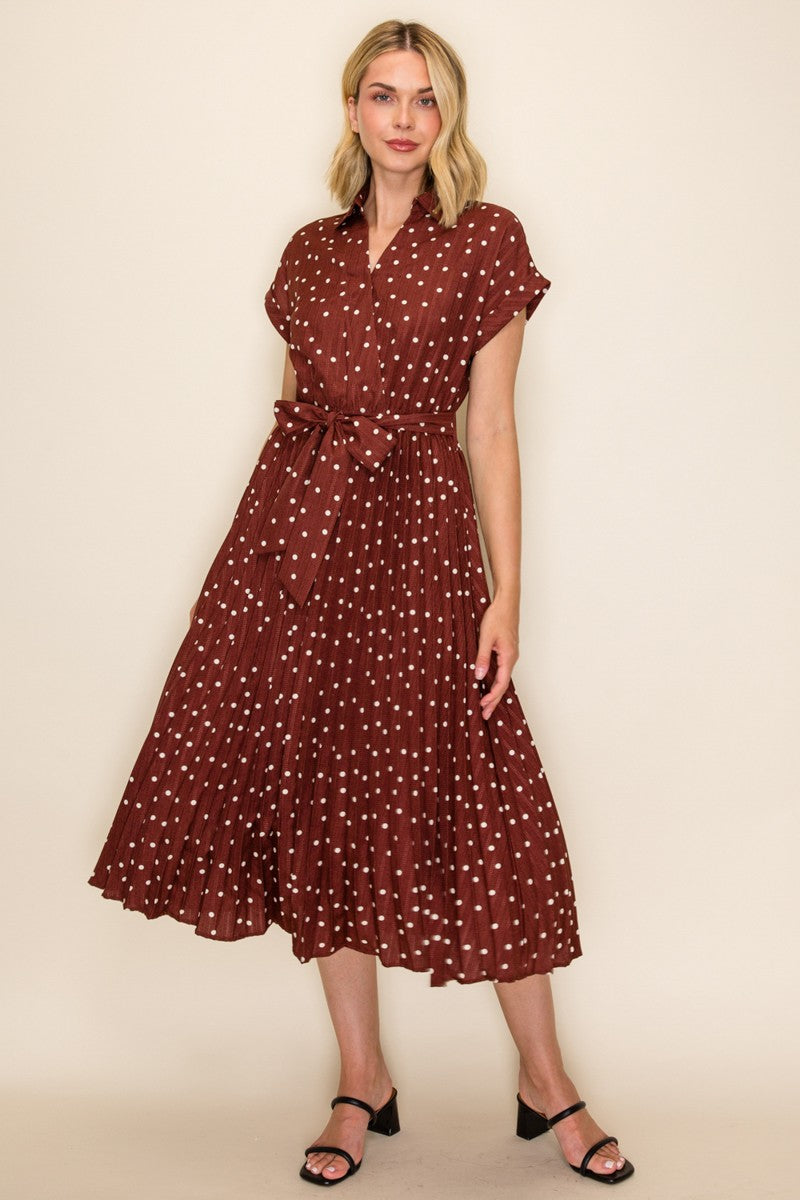 Polka Dot Pleated Midi Dress