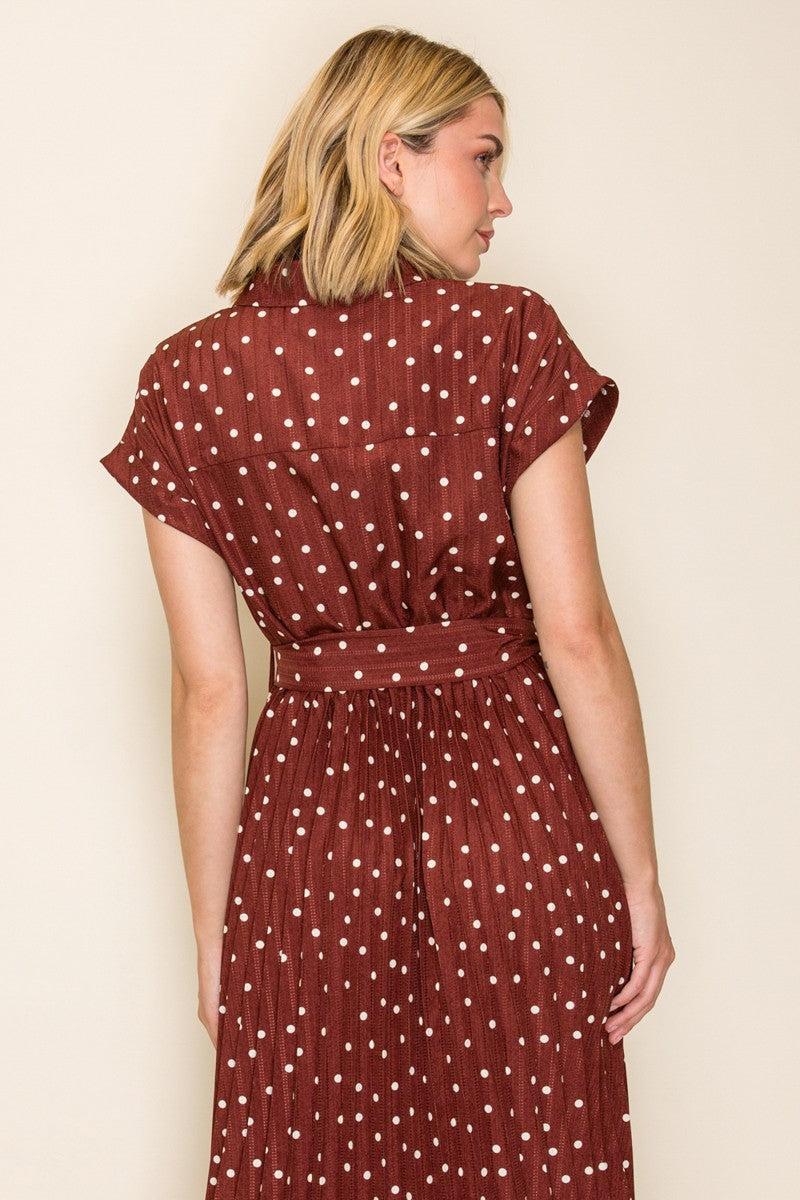 Polka Dot Pleated Midi Dress