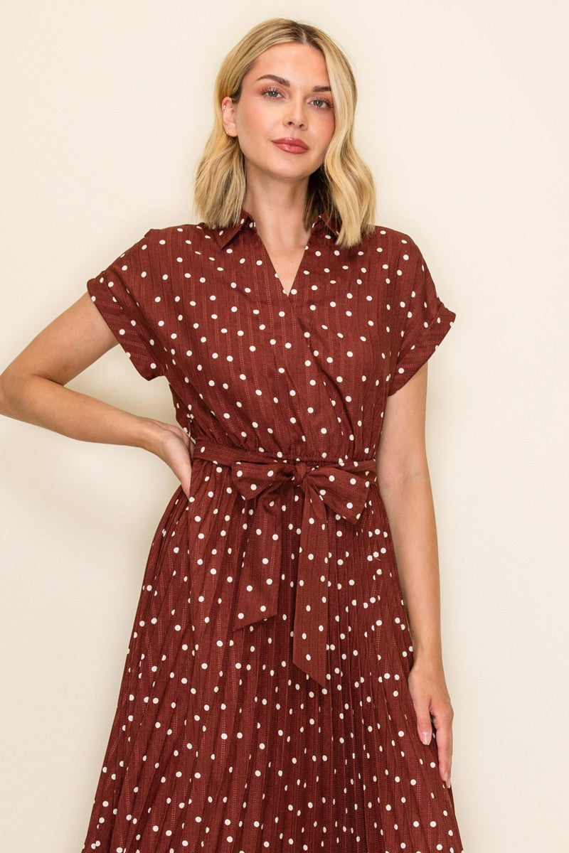 Polka Dot Pleated Midi Dress