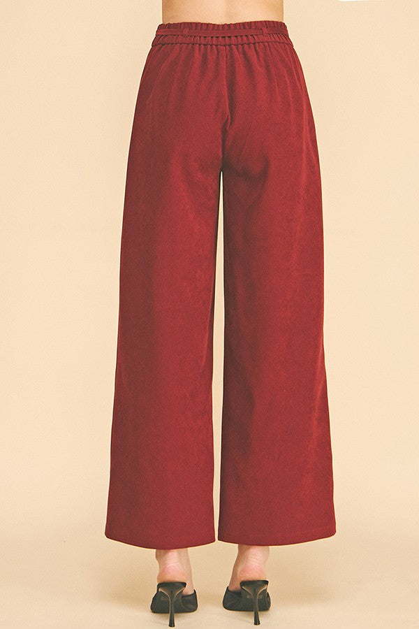 Brushed Twill French Seam Front Tie Wide Leg Trousers