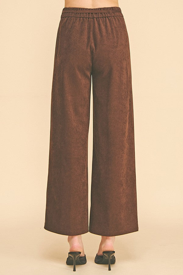 Brushed Twill French Seam Front Tie Wide Leg Trousers