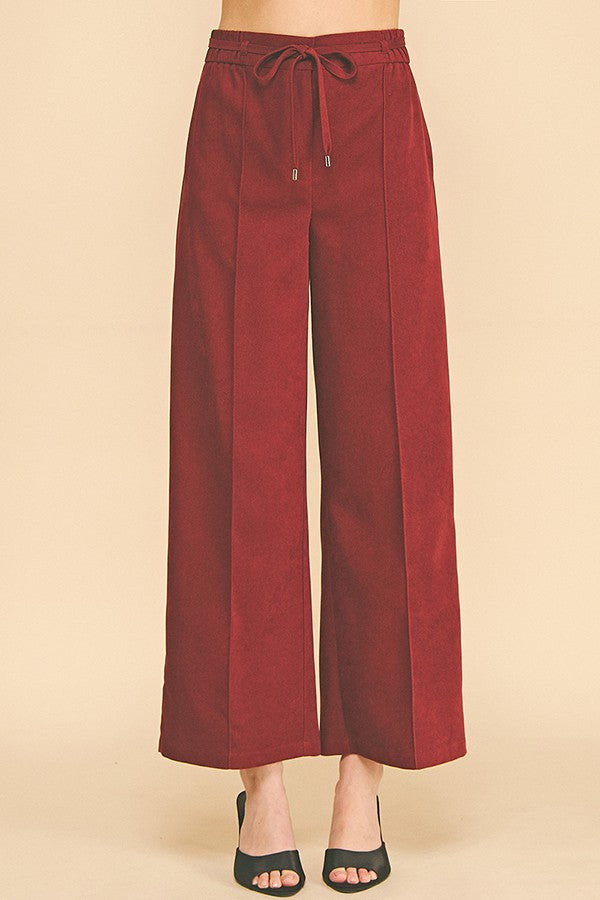 Brushed Twill French Seam Front Tie Wide Leg Trousers