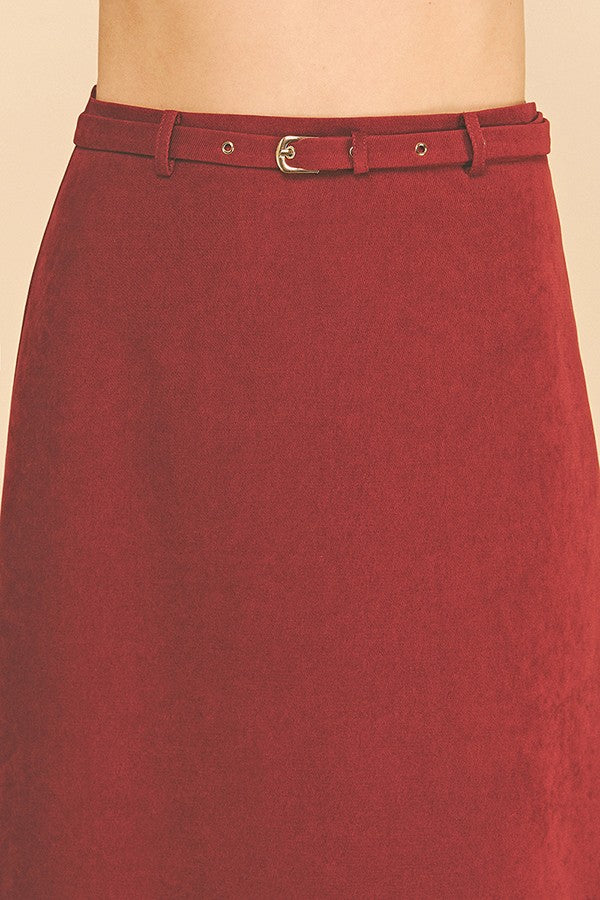 Brushed Twill Belted Midi Skirt