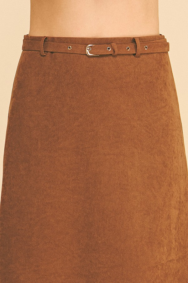 Brushed Twill Belted Midi Skirt