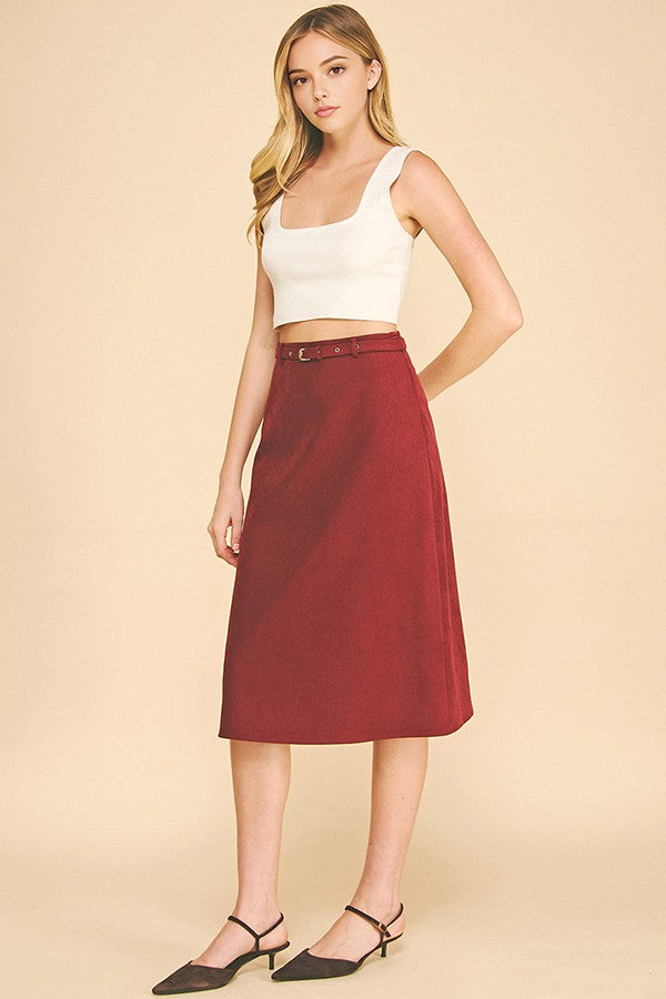 Brushed Twill Belted Midi Skirt