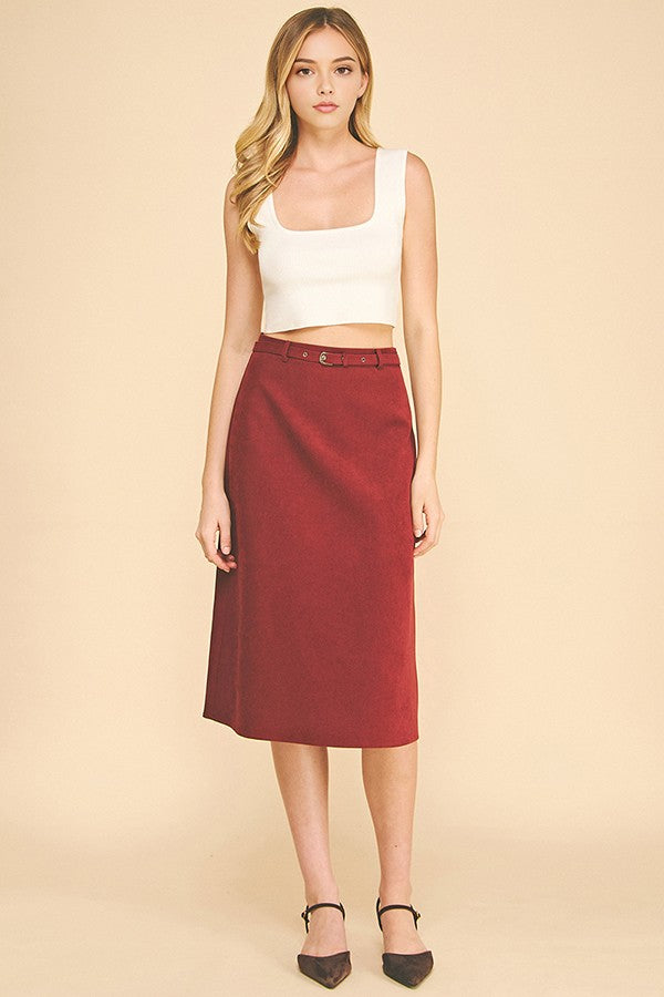 Brushed Twill Belted Midi Skirt