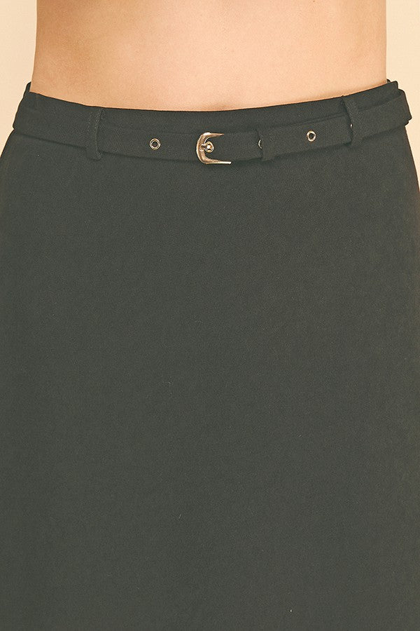 Brushed Twill Belted Midi Skirt