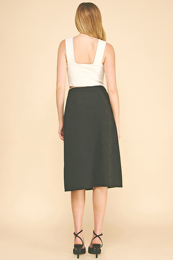 Brushed Twill Belted Midi Skirt