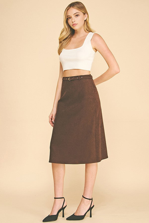 Brushed Twill Belted Midi Skirt