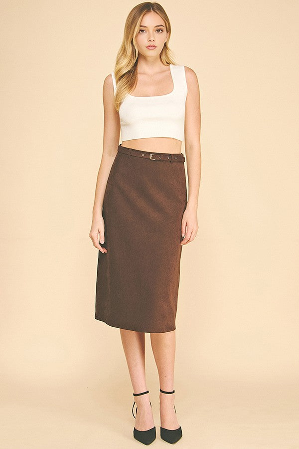 Brushed Twill Belted Midi Skirt