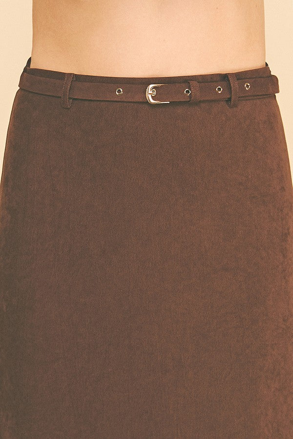Brushed Twill Belted Midi Skirt