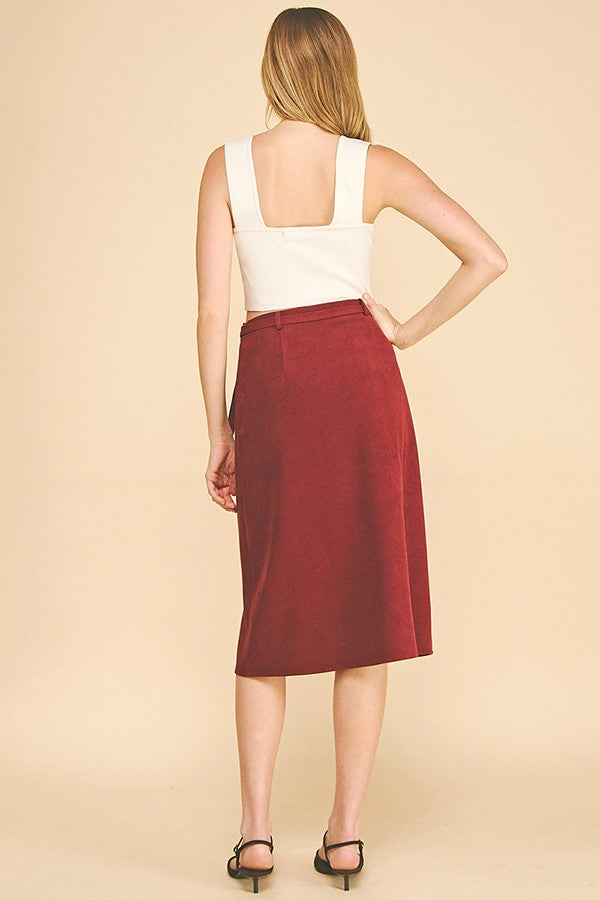Brushed Twill Belted Midi Skirt