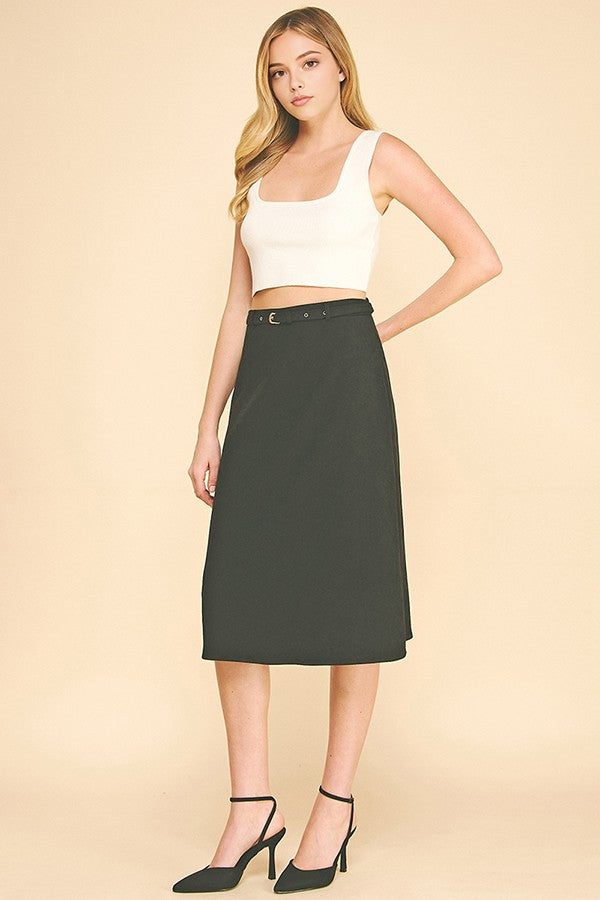 Brushed Twill Belted Midi Skirt