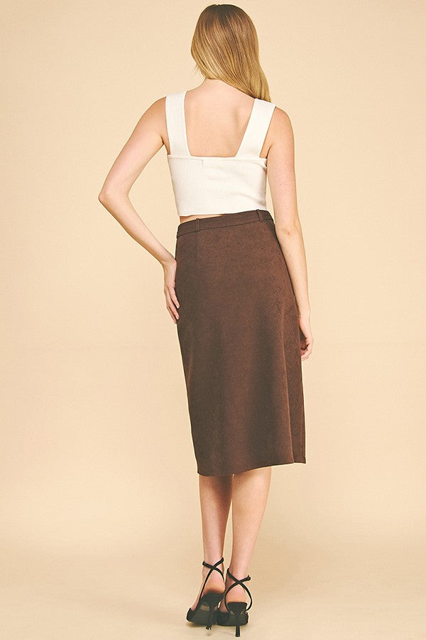 Brushed Twill Belted Midi Skirt