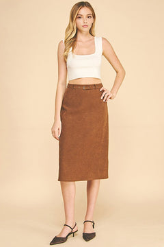 Brushed Twill Belted Midi Skirt