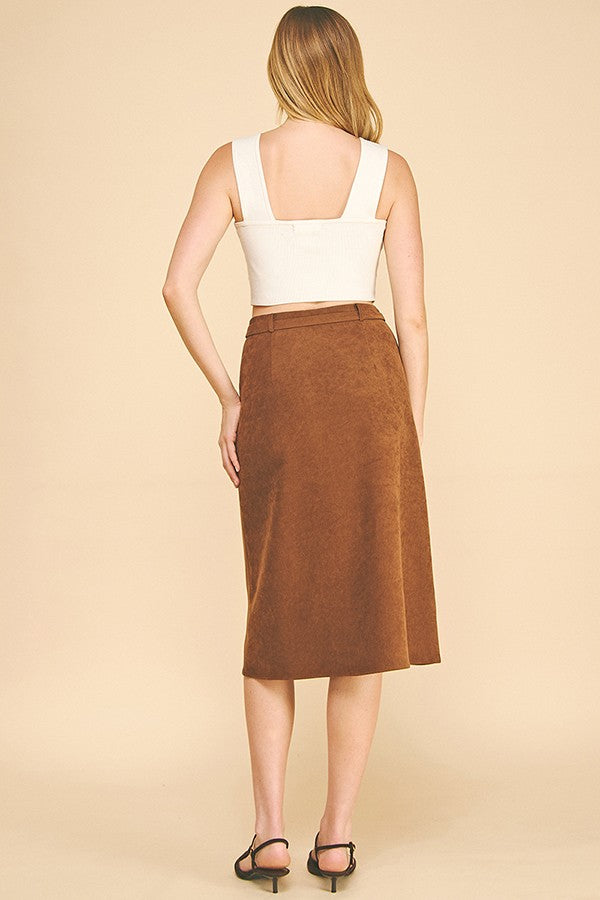 Brushed Twill Belted Midi Skirt