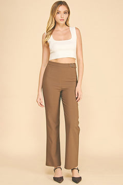 Twill Flared Ring Belt Trim Waist Trousers Pants