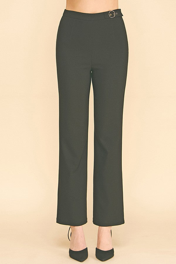 Twill Flared Ring Belt Trim Waist Trousers Pants