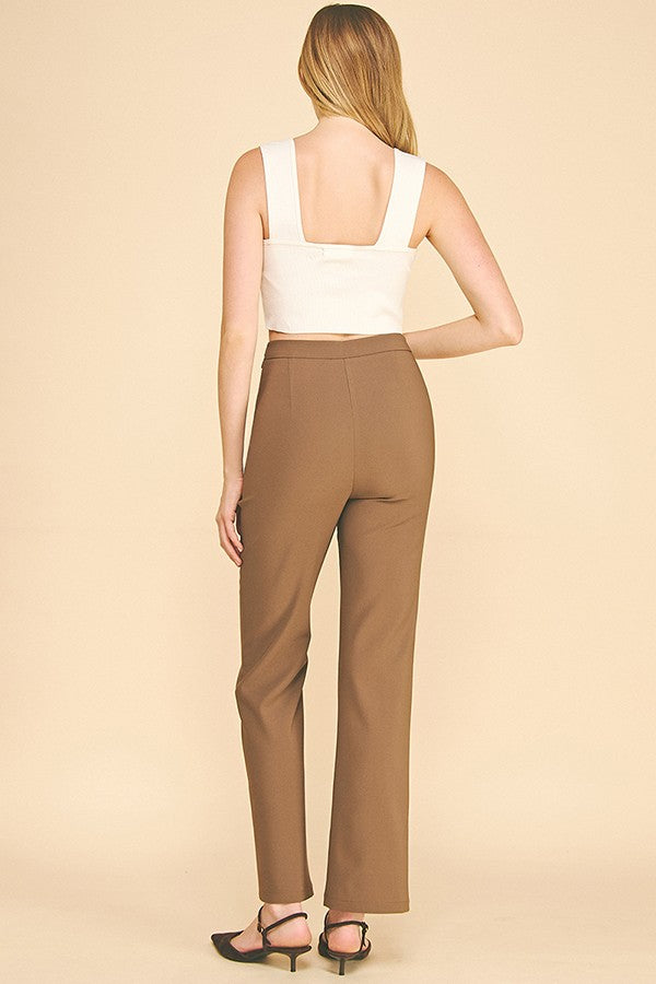 Twill Flared Ring Belt Trim Waist Trousers Pants