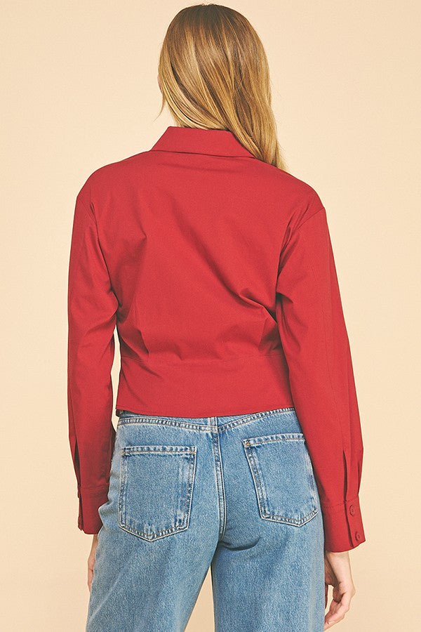 Cotton Peplum Cropped Flared Hem Blouse Shirt Top