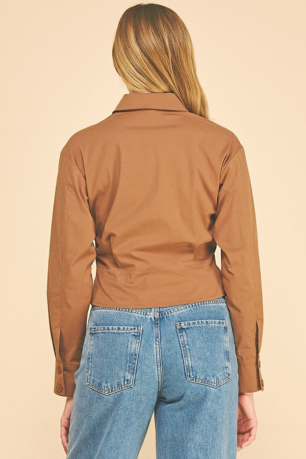 Cotton Peplum Cropped Flared Hem Blouse Shirt Top
