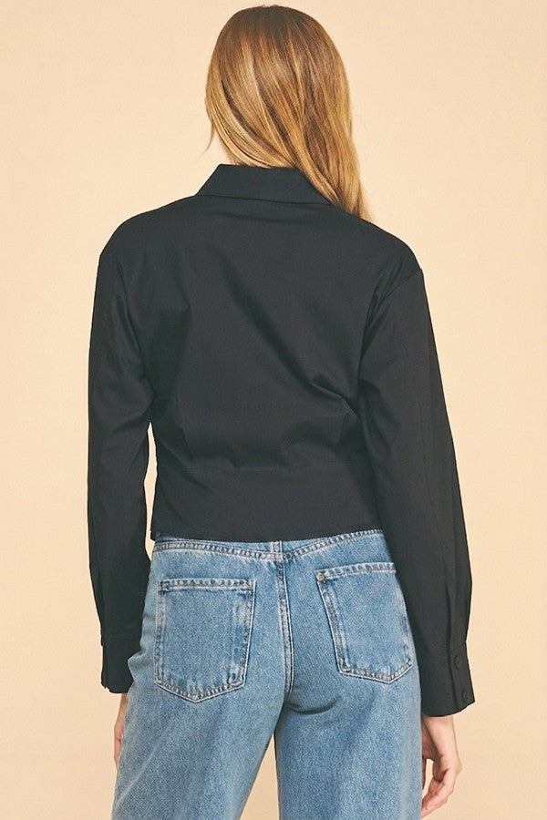 Cotton Peplum Cropped Flared Hem Blouse Shirt Top
