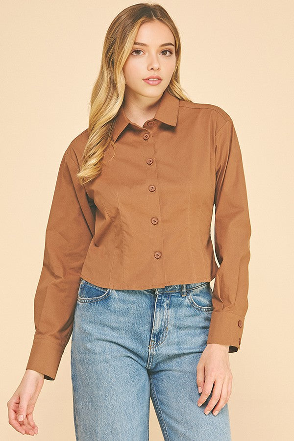 Cotton Peplum Cropped Flared Hem Blouse Shirt Top