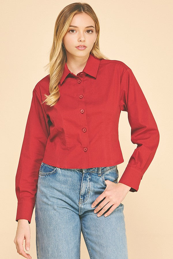Cotton Peplum Cropped Flared Hem Blouse Shirt Top