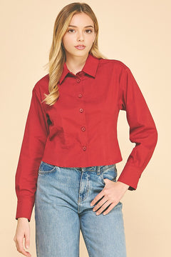Cotton Peplum Cropped Flared Hem Blouse Shirt Top