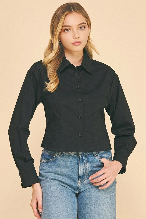 Cotton Peplum Cropped Flared Hem Blouse Shirt Top
