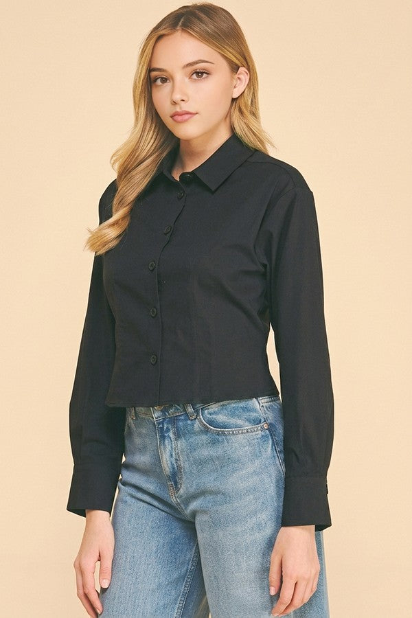 Cotton Peplum Cropped Flared Hem Blouse Shirt Top