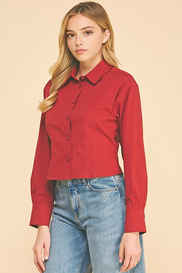Cotton Peplum Cropped Flared Hem Blouse Shirt Top