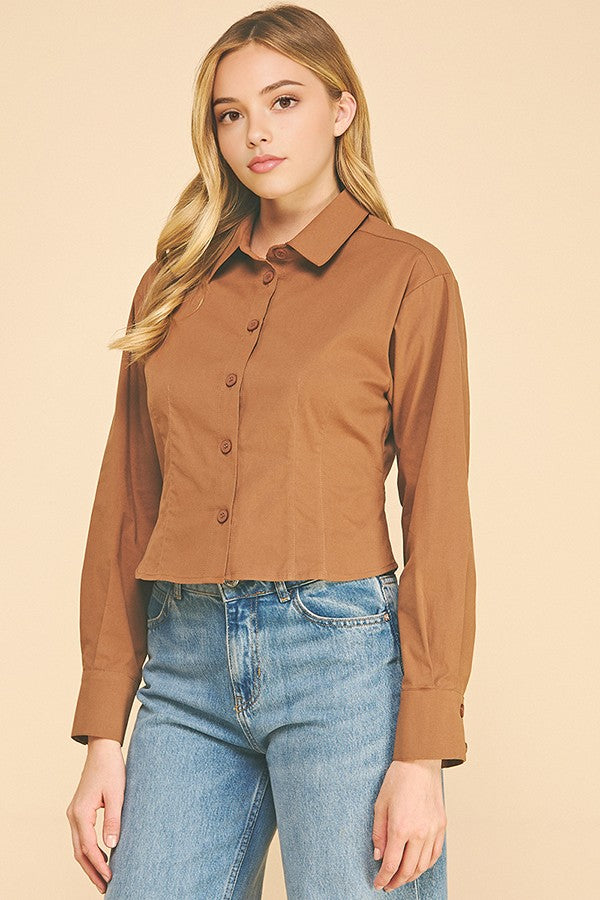 Cotton Peplum Cropped Flared Hem Blouse Shirt Top